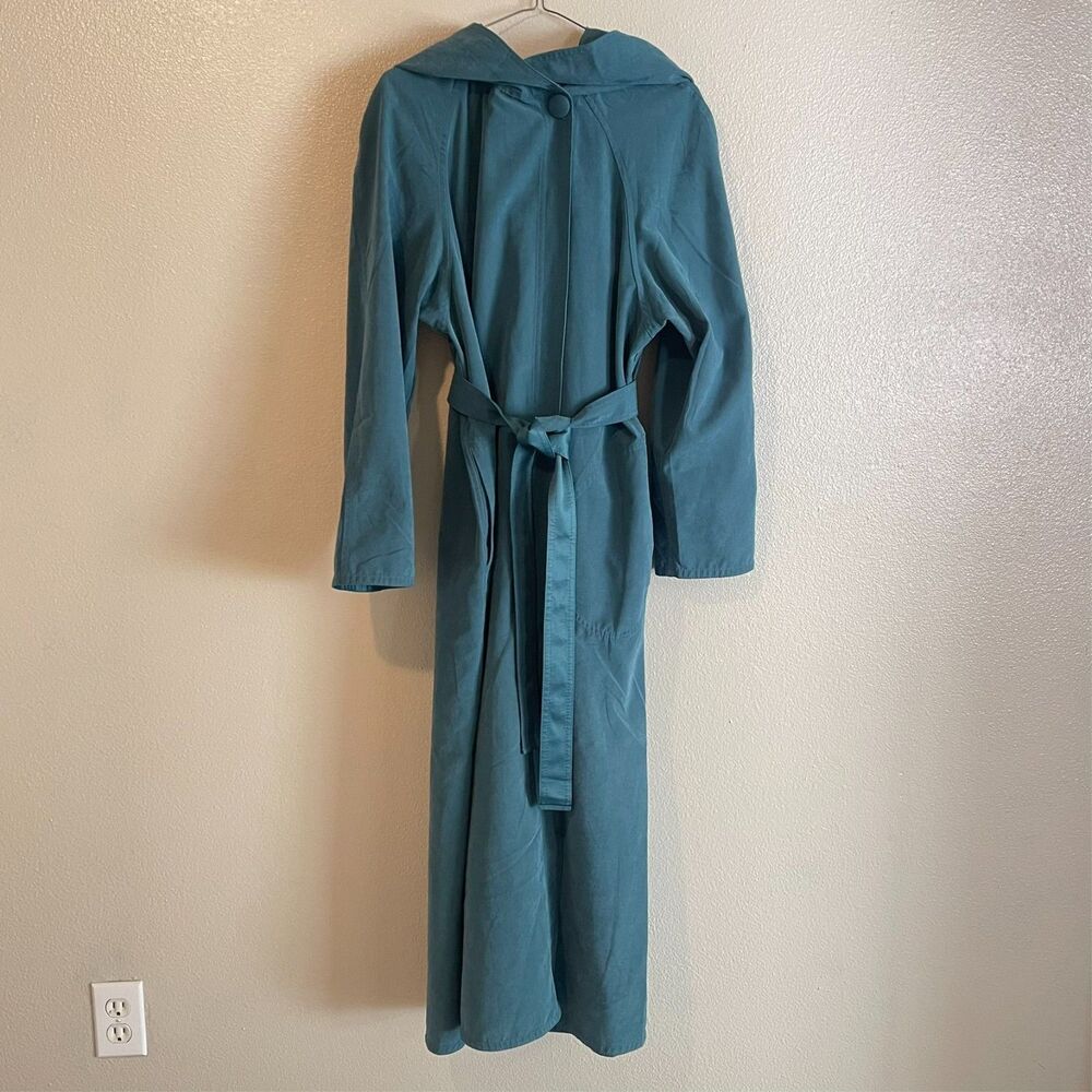 Womens Sackables Teal Hooded Cloak Coat Size S Belted Trench Statement Outerwear